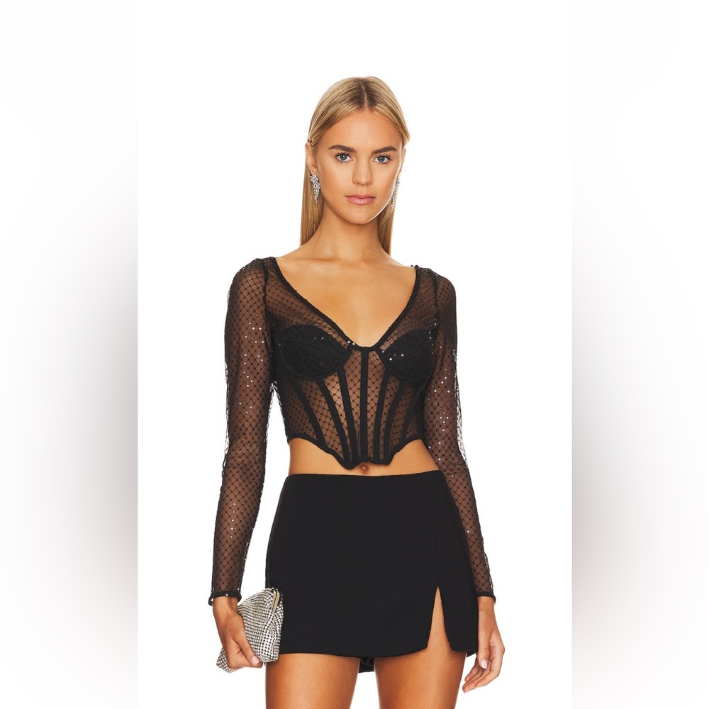 Bardot Sequin Mesh Corset Top